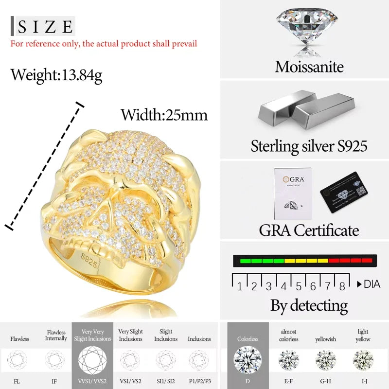 S925 Silver Skull Moissanite Ring