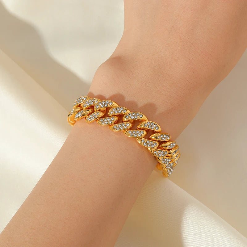 Zinc Alloy Cuban Necklace and Bracelet Set
