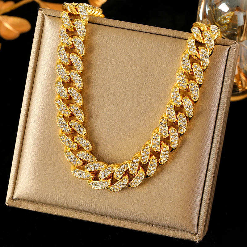 Zinc Alloy Cuban Necklace and Bracelet Set