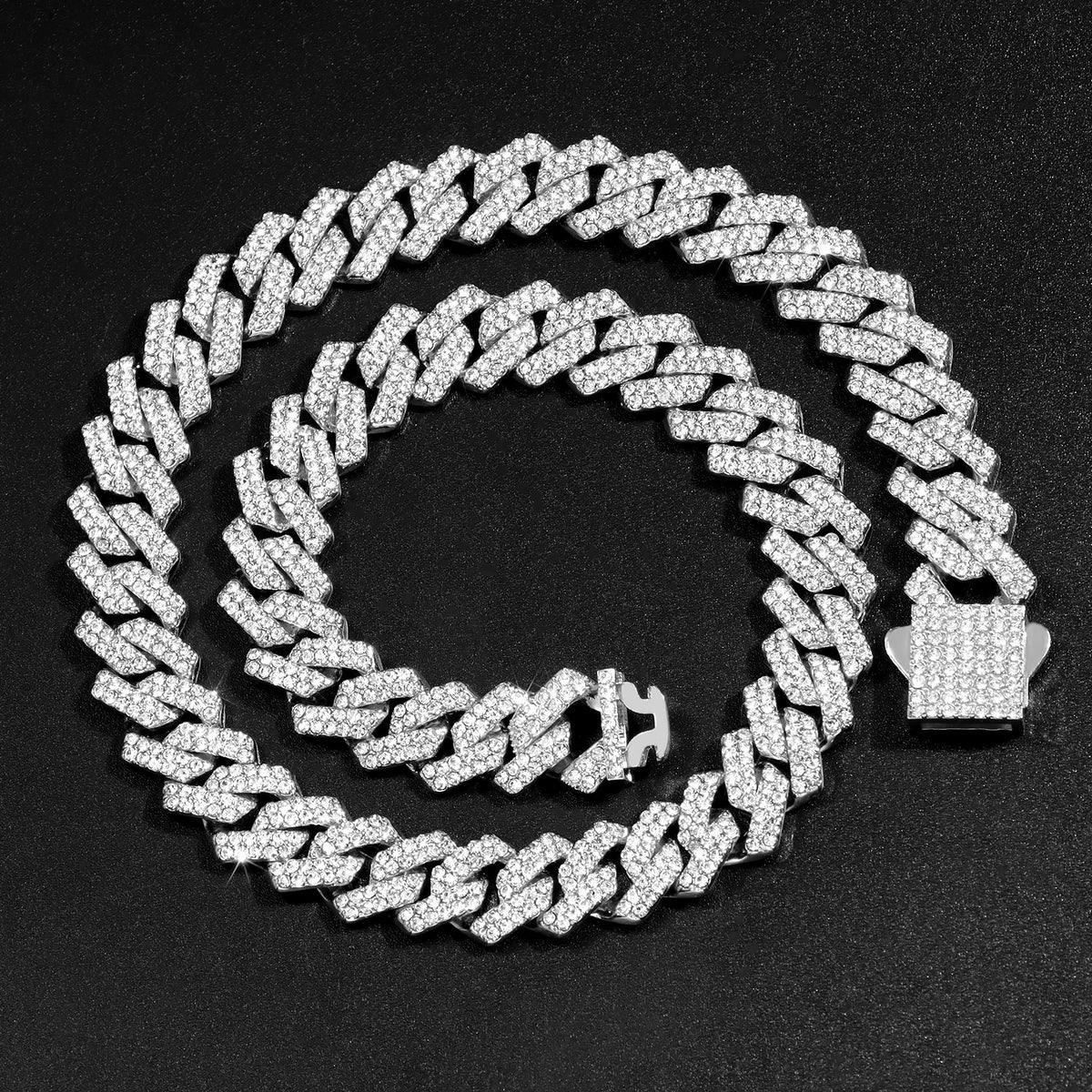 14mm Rhombus Prong Cuban Link Chain Necklace