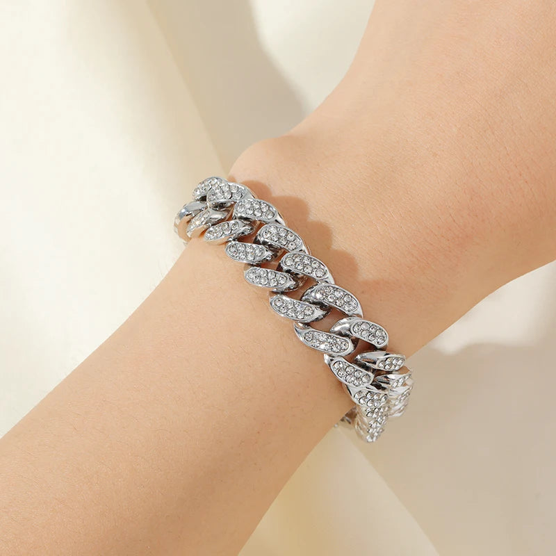 Zinc Alloy Cuban Necklace and Bracelet Set