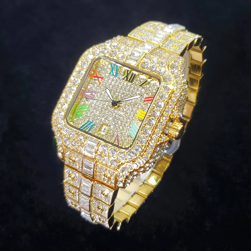 Iced Out Square Dial Quartz Watch