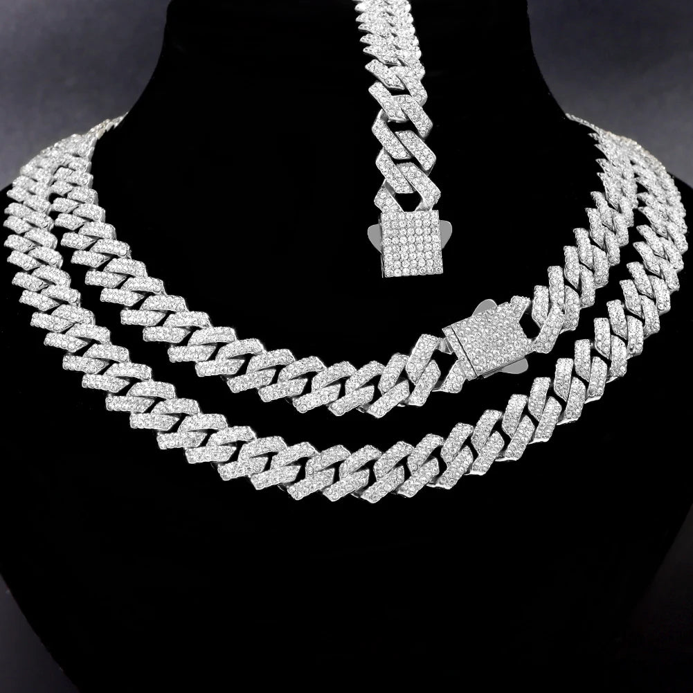 14mm Rhombus Prong Cuban Link Chain Necklace