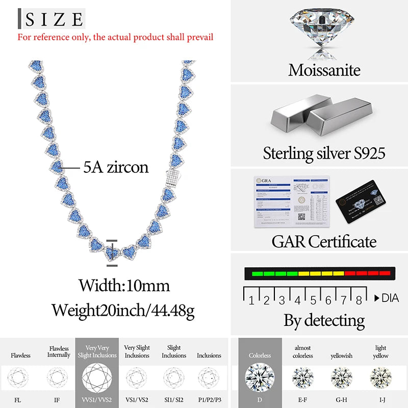 S925 Silver Heart Moissanite Chain