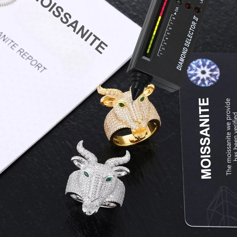 S925 Silver Goat Skull Moissanite Ring