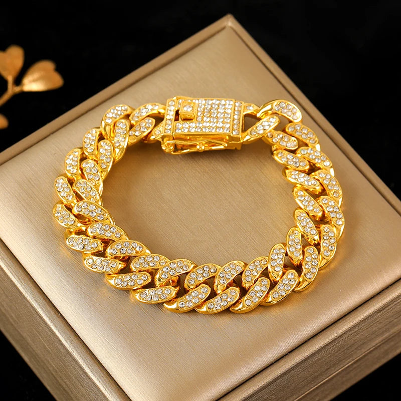 Zinc Alloy Cuban Necklace and Bracelet Set