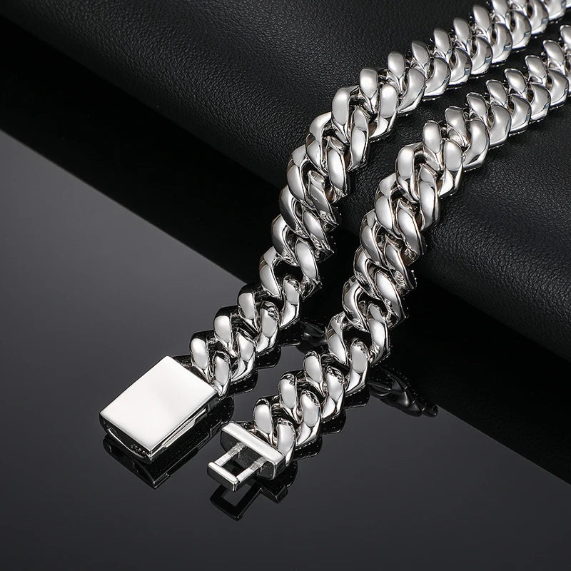 Sterling Silver 14mm Cuban Link Moissanite Necklace