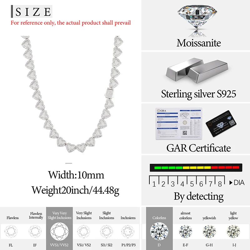 S925 Silver Heart Moissanite Chain