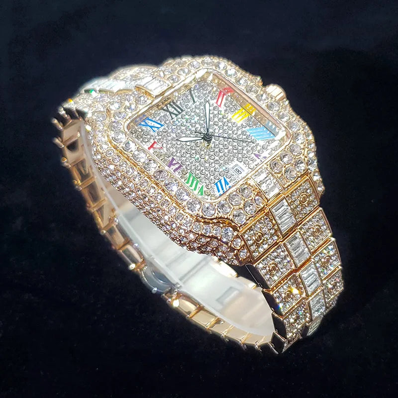 Iced Out Square Dial Quartz Watch