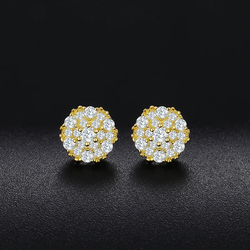 Round Flower Moissanite Drop Earrings