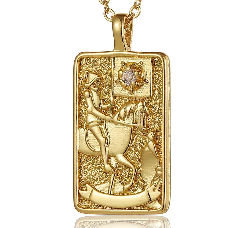 18k Gold-plated Stainless Steel Tarot Card CZ Pendant Necklace