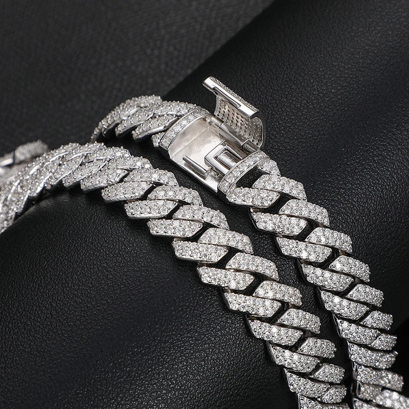 Sterling Silver 14mm Cuban Link Moissanite Necklace