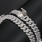 Sterling Silver 14mm Box Cuban Link Moissanite Necklace