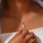 18k Gold-plated Stainless Steel Tarot Card CZ Pendant Necklace