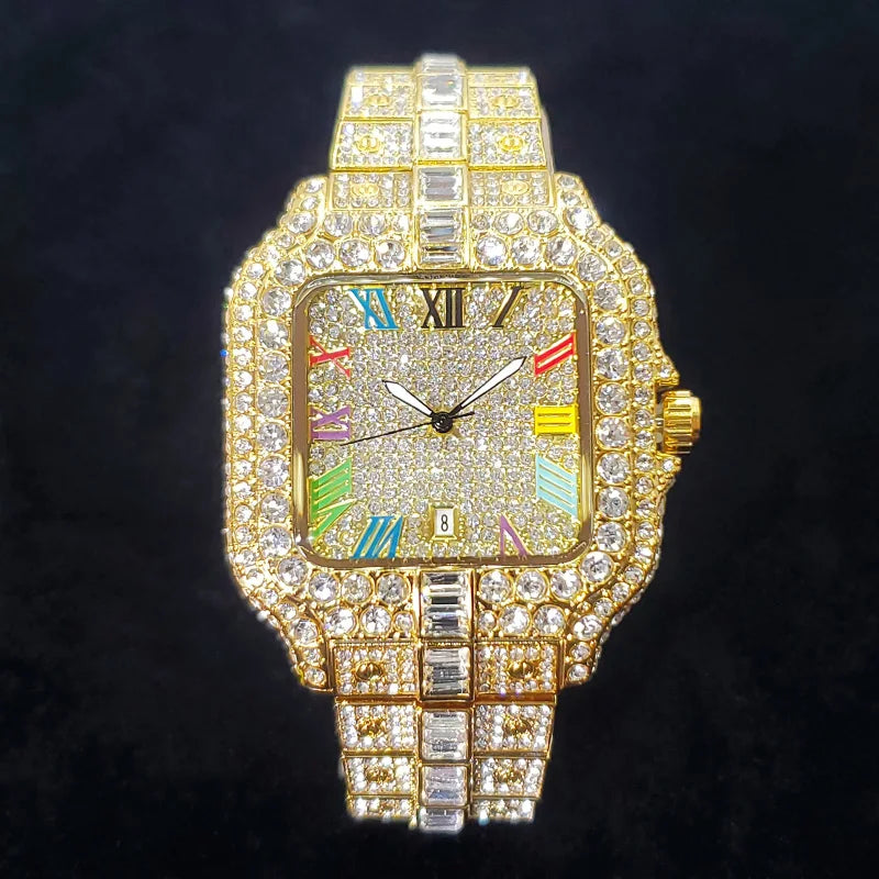 Iced Out Square Dial Quartz Watch