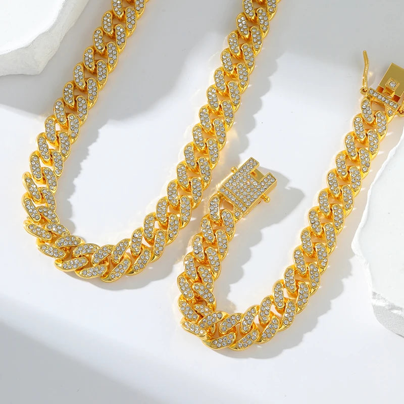 Zinc Alloy Cuban Necklace and Bracelet Set