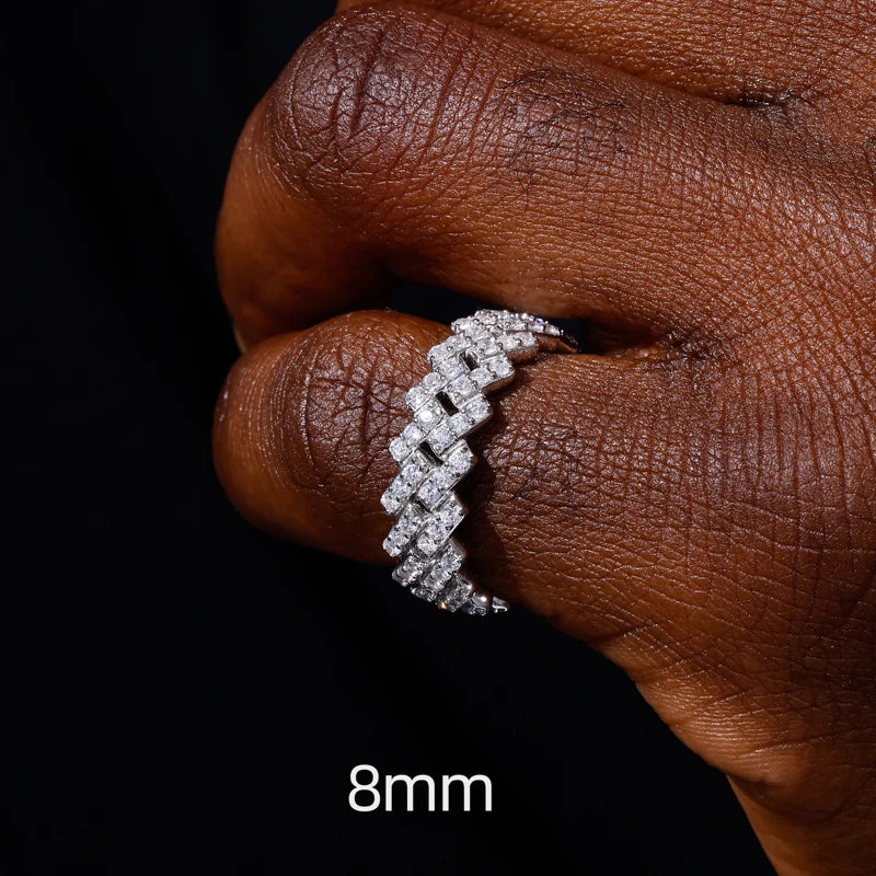 S925 Silver Cuban Link Moissanite Ring