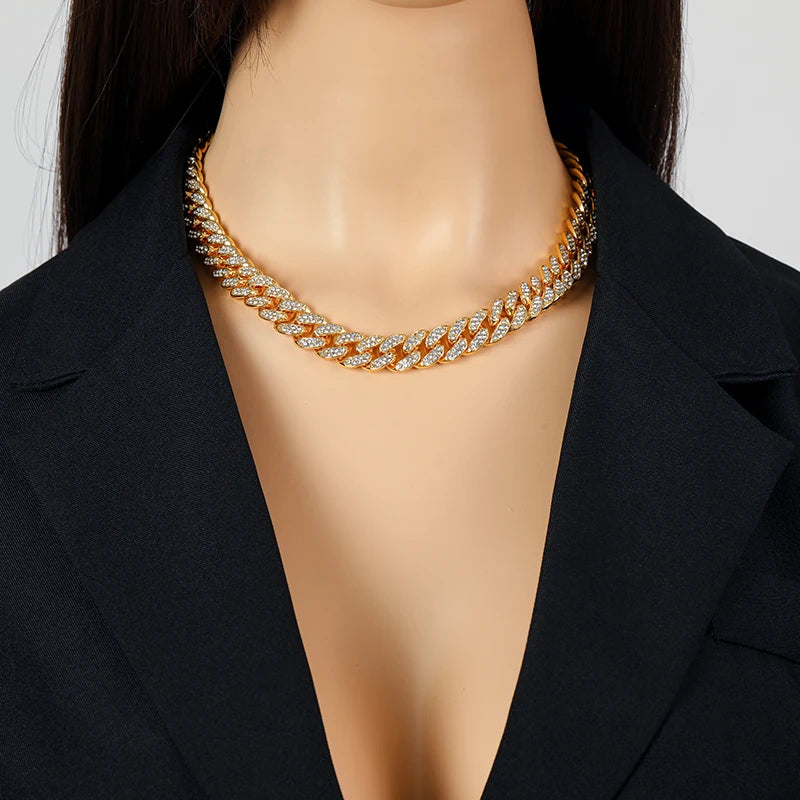 Zinc Alloy Cuban Necklace and Bracelet Set