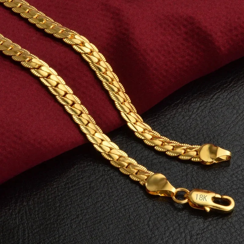 18K Gold 925 Sterling Silver 6mm Side Chain Necklace