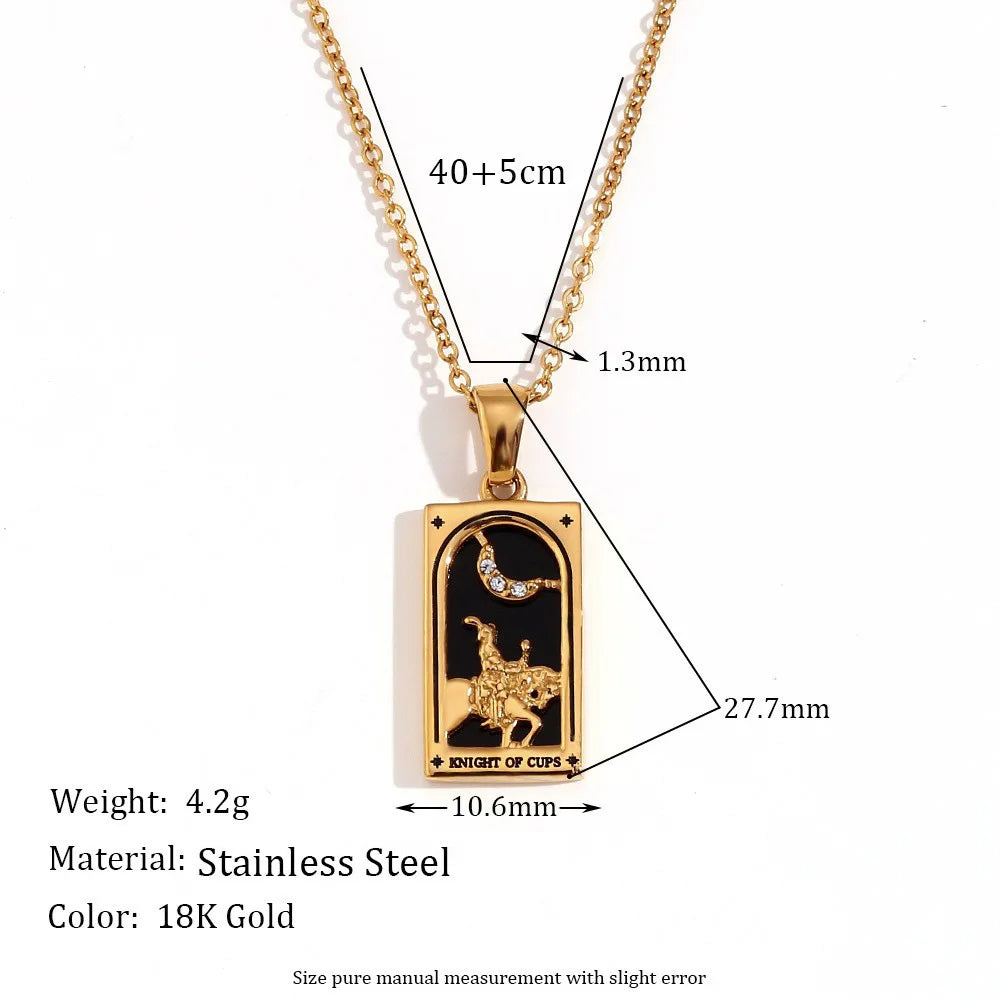 18k Gold-plated Stainless Steel Tarot Card CZ Pendant Necklace