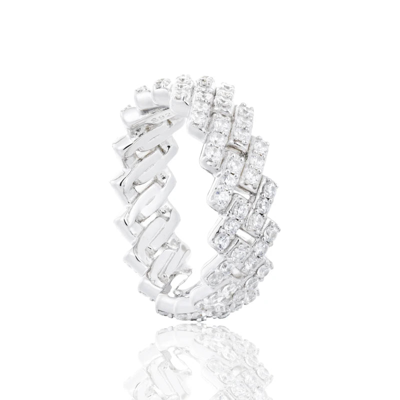 S925 Silver Cuban Link Moissanite Ring