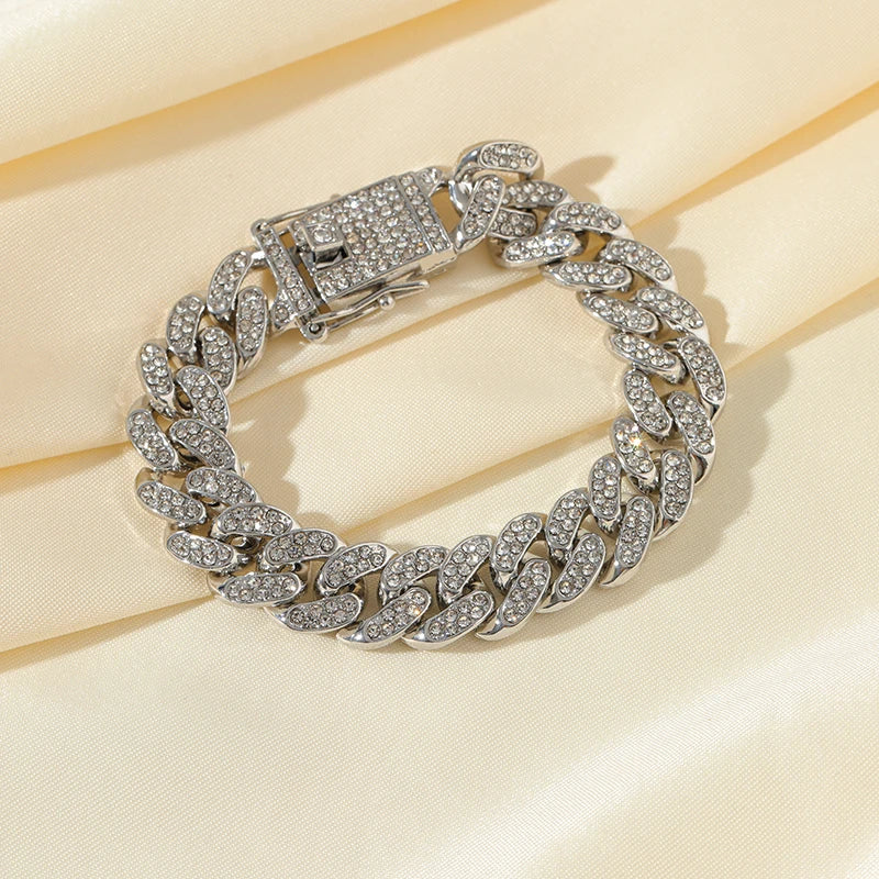 Zinc Alloy Cuban Necklace and Bracelet Set