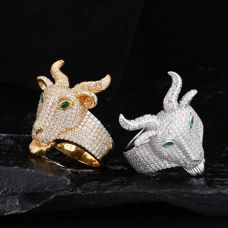 S925 Silver Goat Skull Moissanite Ring