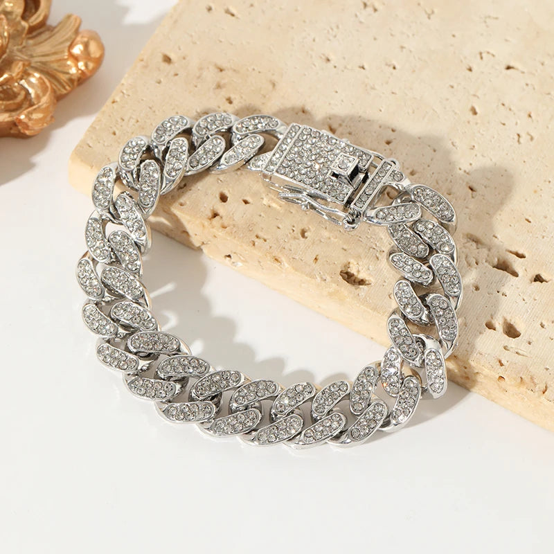 Zinc Alloy Cuban Necklace and Bracelet Set