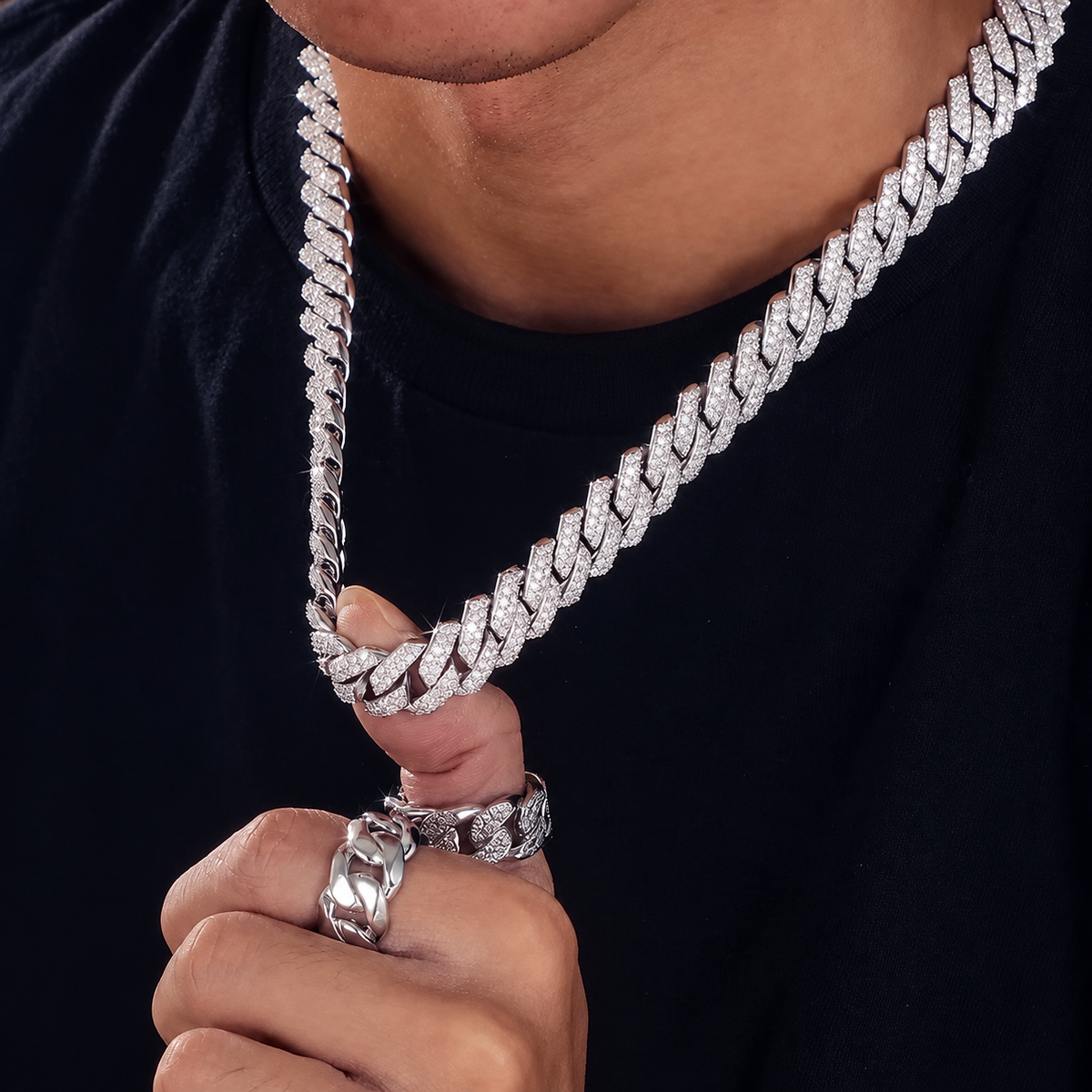 Sterling Silver 14mm Cuban Link Moissanite Necklace