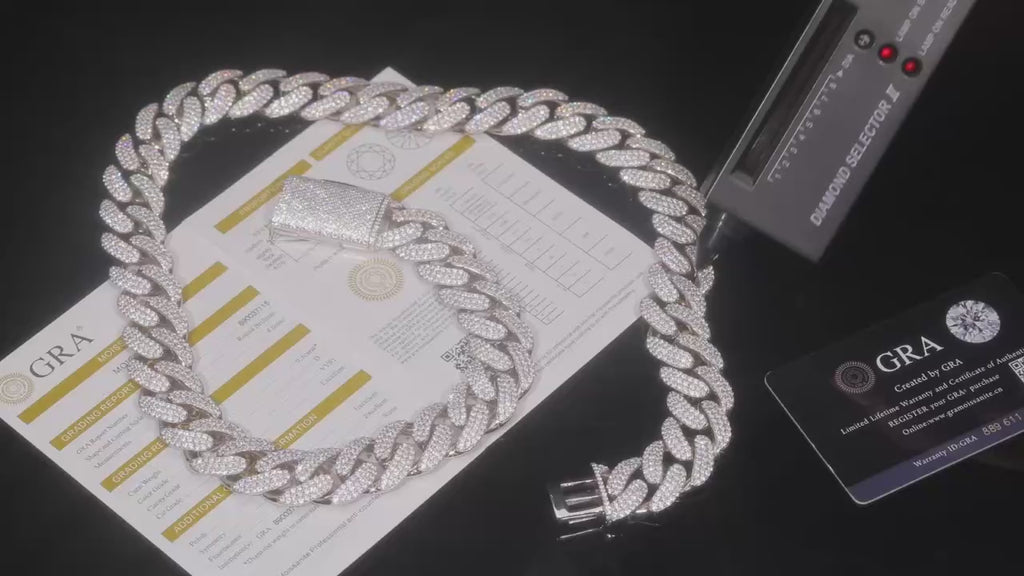 S925 Silver VVS1 Moissanite Miami Cuban Chain Bracelet