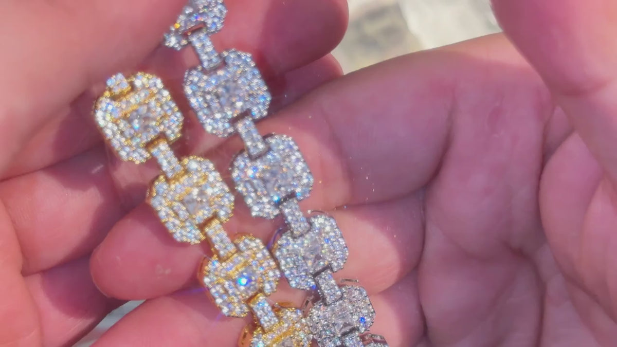 S925 Silver Square Moissanite Cuban Chain