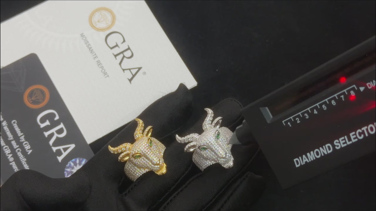 S925 Silver Goat Skull Moissanite Ring