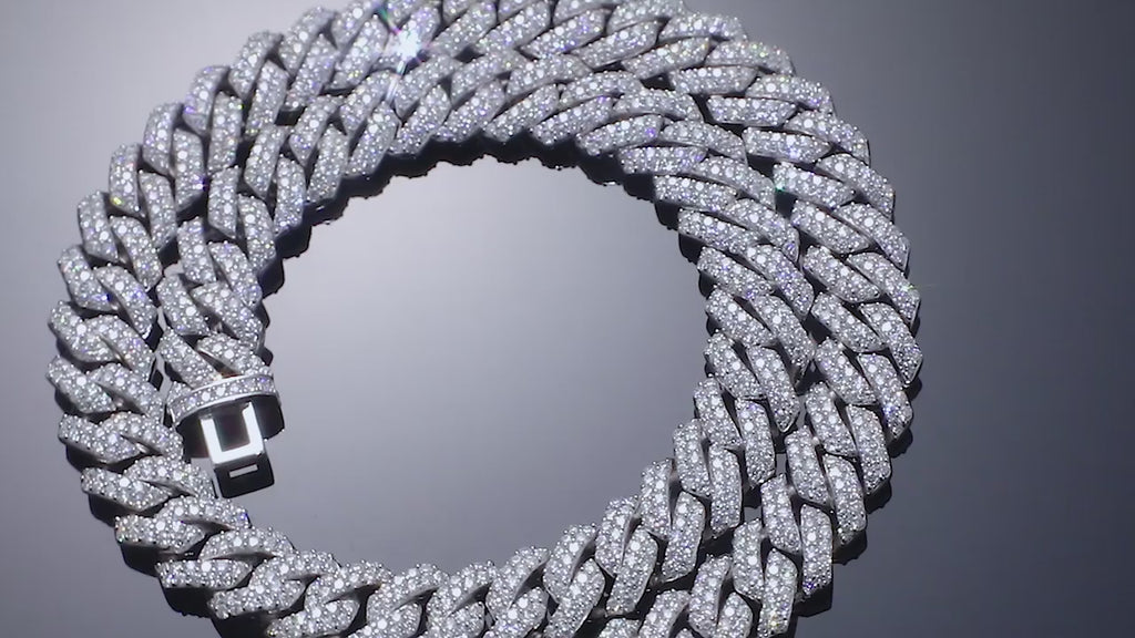 Sterling Silver 14mm Box Cuban Link Moissanite Necklace