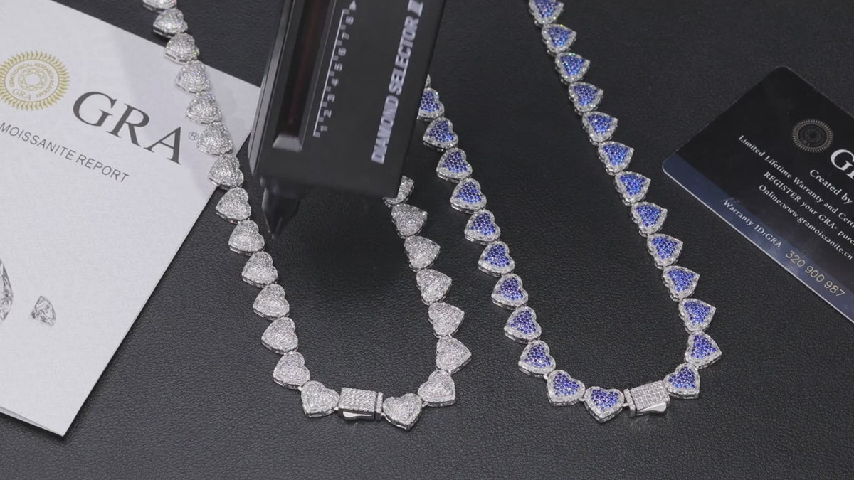 S925 Silver Heart Moissanite Chain