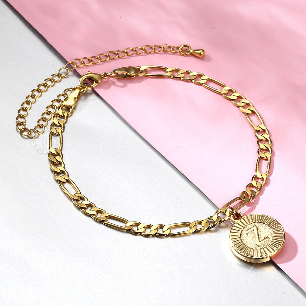 Round Initial Letter Pendant Anklet