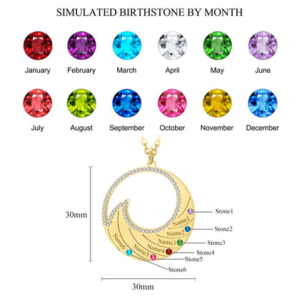 Custom Multiple Names Crystal Birthstone Necklace