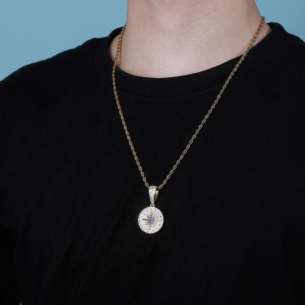 Iced Out Compass Pendant