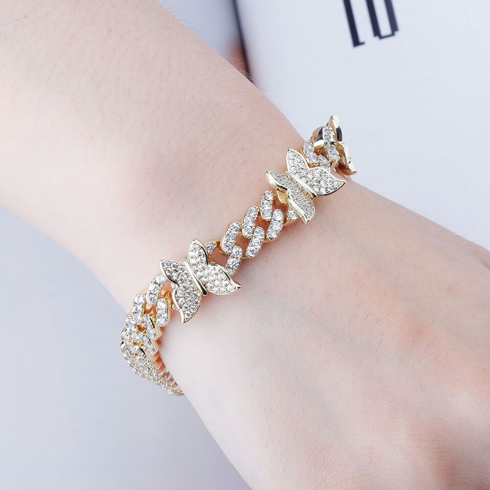 Butterfly Iced Out 8MM Cuban Chain Bracelet