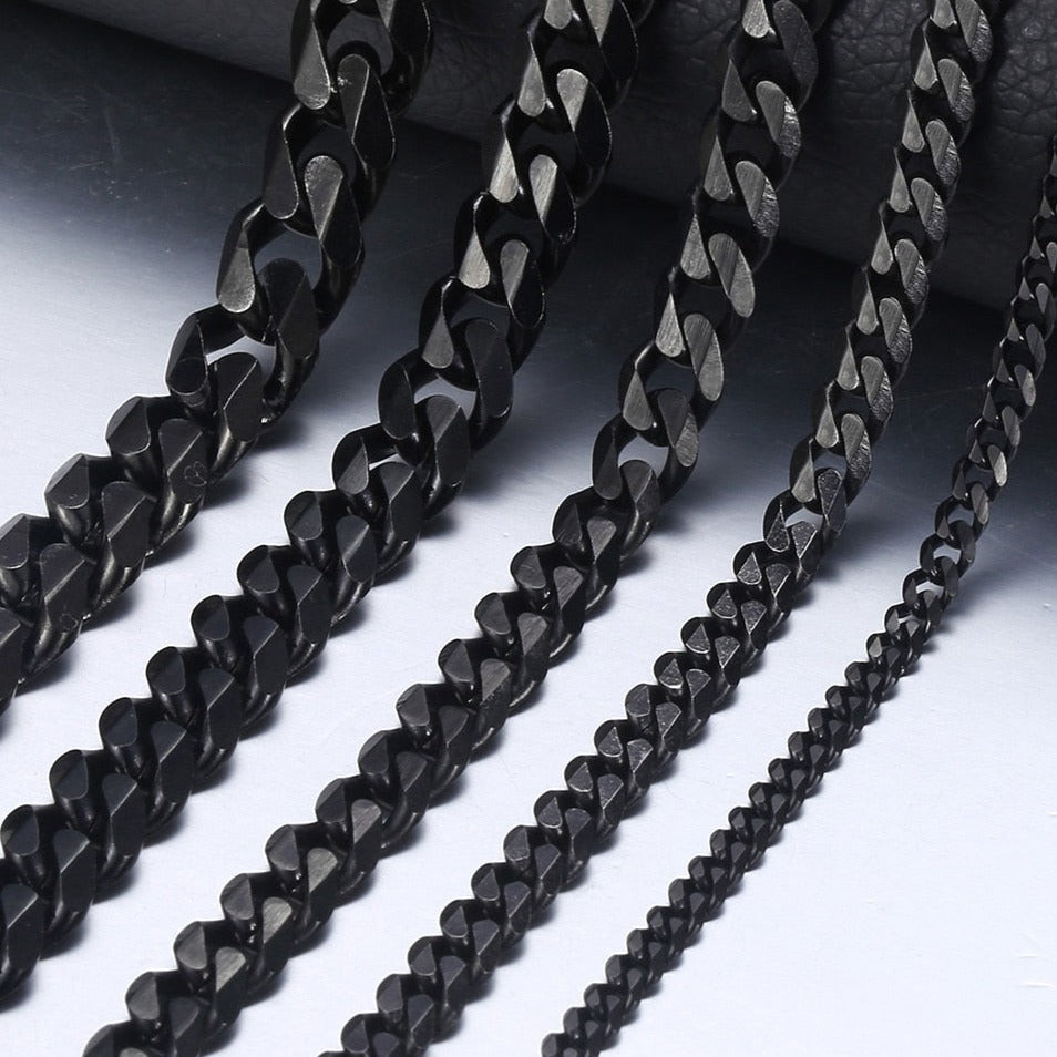 Black Necklace Stainless Steel Cuban Link Chain