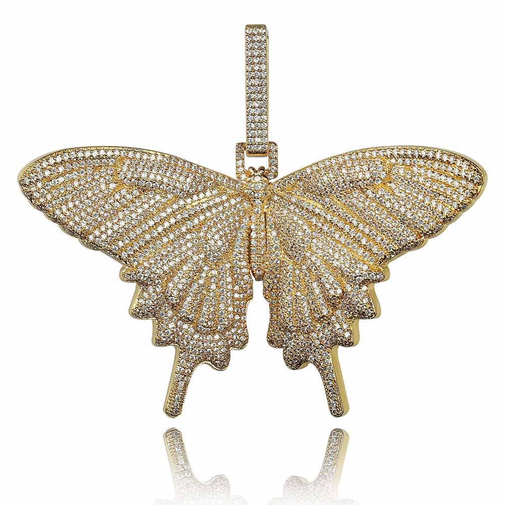 Iced Out Large Butterfly Pendant Necklace