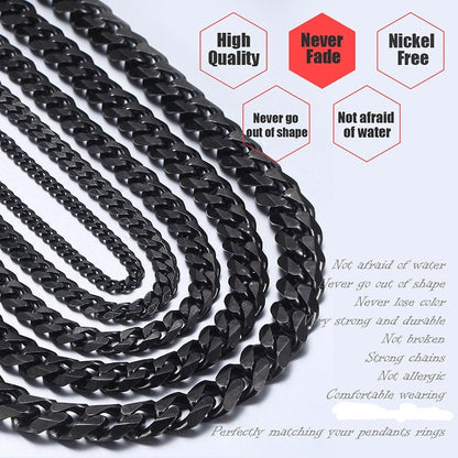 Black Necklace Stainless Steel Cuban Link Chain