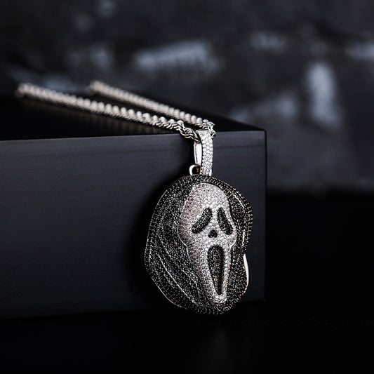 Iced Ghost Face Pendant Necklace