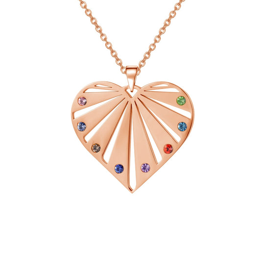 Custom 1-8 Names Engraving Heart Birthstone Necklace