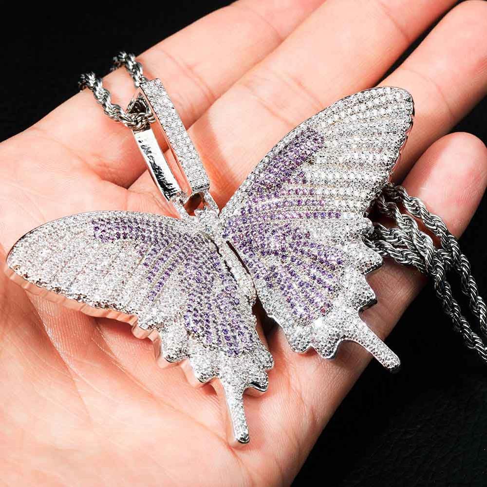 Iced Out Large Butterfly Pendant Necklace