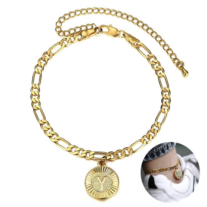 Round Initial Letter Pendant Anklet