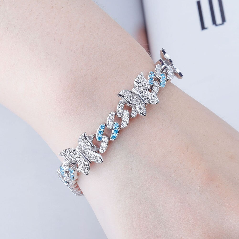 Butterfly Iced Out 8MM Cuban Chain Bracelet