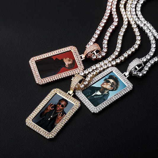 Custom iced photo square medallion Chain