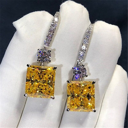 3CT Yellow Topaz Diamond & Zircon Dangle Earrings