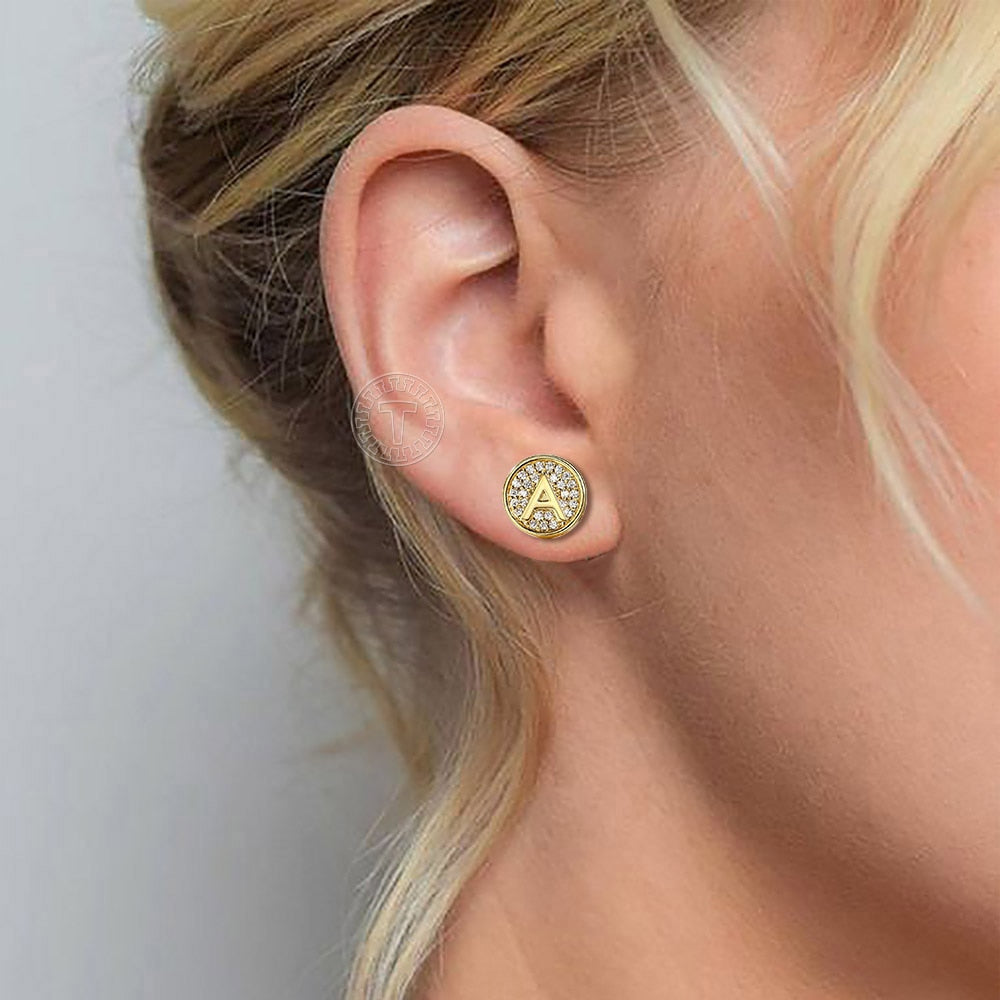 Unisex Initial A-Z Letter Golden Stud Earrings