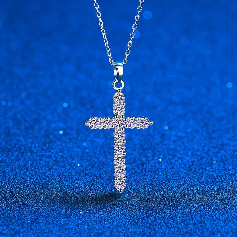Lab-Grown Diamond Silver Sterling Cross Pendant Necklace